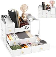 KTMOUW Organizador de Escritorio con Cajones Organizador para Papeles Material Oficina y Papeleria Oficina Accesorios con Espejo Compartimento de Toallas de Papel - Tamaño de bolsillo - Ver 9