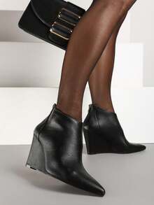 Minimalist Pointed Toe Wedge Ankle Boots - Black - View 1