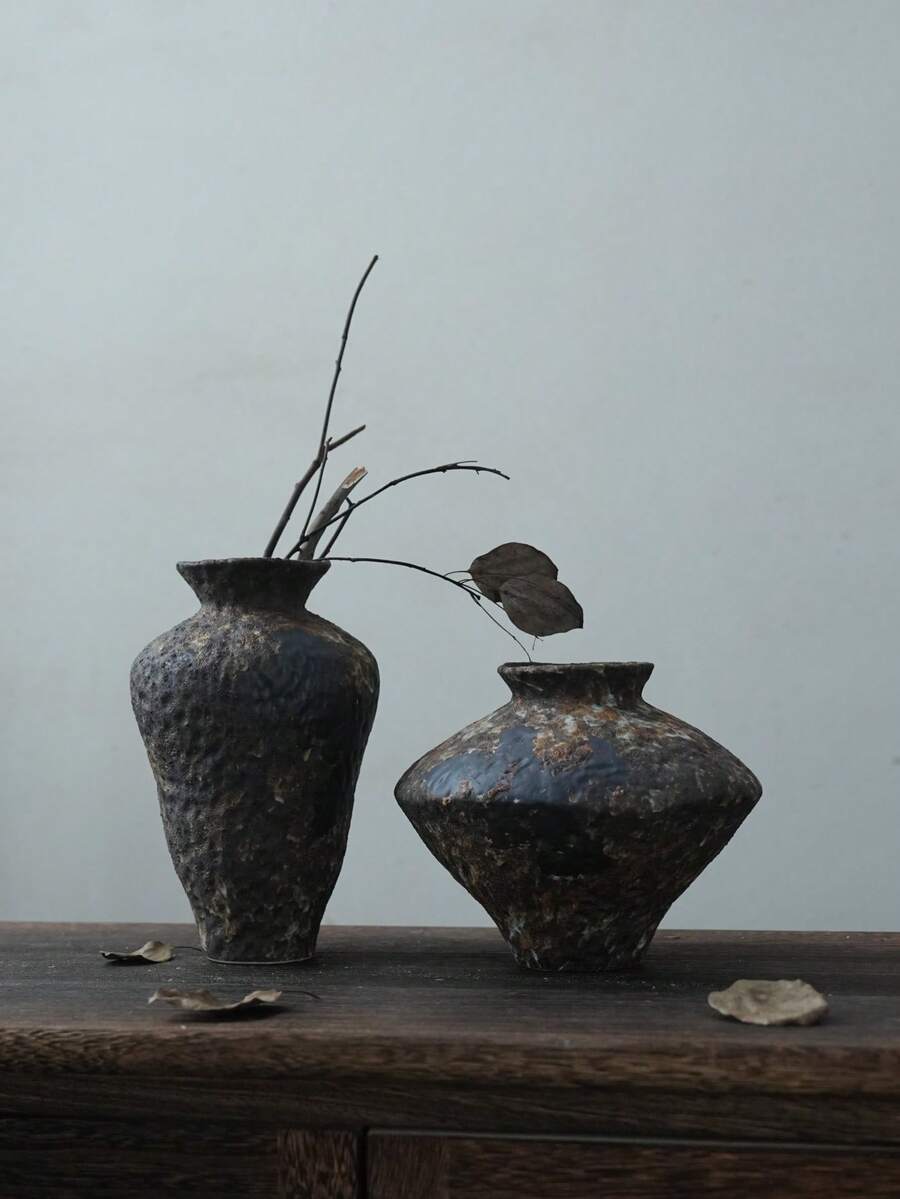 1 pièce Vase en céramique à motif asymétrique grossier, vase à fleurs vintage Wabi-Sabi avec glaçure martelée rouillée, décoration pour salon, bureau, chambre à coucher, bureau, convient pour diverses fêtes, arrangement floral de salle à manger