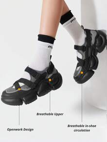 CAMEL CROWN 女士休闲鞋，夏季运动玛丽珍凉鞋，透气舒适软底女鞋，增高休闲百搭沙滩鞋。 - 黑灰 - 查看 5