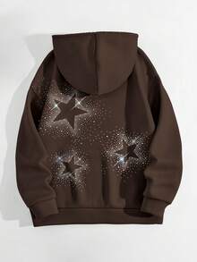 LOVE JOYY Fashionable Loose Fit Hoodie Sweatshirt With Rhinestone Embellishment - Brown - View 4