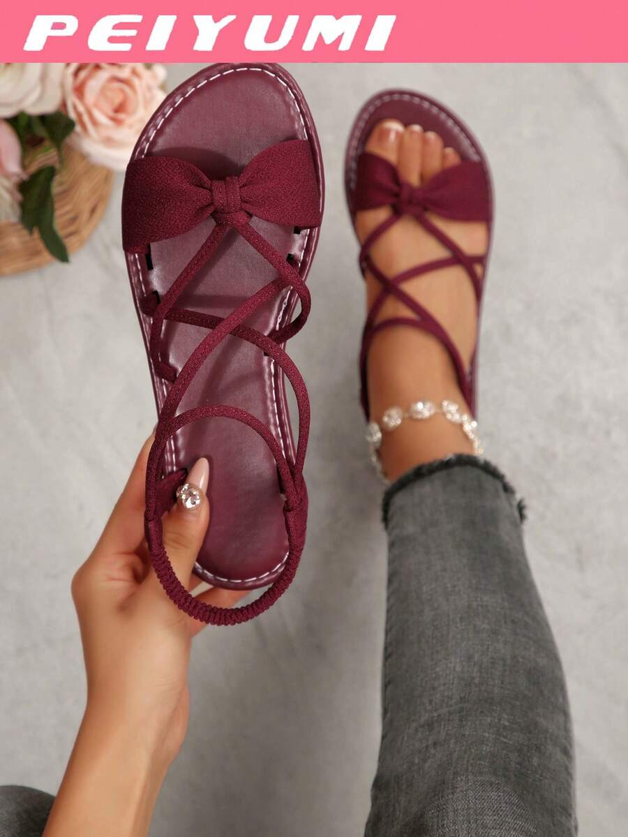 PEIYUMI 女士时尚凉鞋，优雅蝴蝶结和交叉带设计，舒适百搭，适合各种场合，多种颜色可选