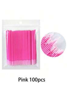 100/200pcs Disposable Long Threaded Nano Makeup Cleaning Brushes, Eyelash Extension Remover, Ultra Fine Makeup Remover, Super Fine Eyeliner Remover, Micro Applicator Brushes For Contouring, Makeup, Eyes, Lashes, Lips And Skin Cleansing, Eyelash Extension