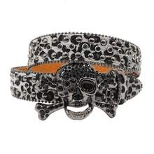 Halloween Bohemian Leopard Pattern Punk Style Rhinestone Studded Skull Design Glitter Waist Belt, Goth Y2k Streetwear Accessory For Pants