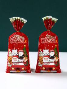 100pcs Christmas Gift Bags, Christmas Animal Driving Pattern Plastic Bags, Gift Packaging Bags, Christmas Party Candy Bags, Merry Christmas Decorations, Christmas Family Gathering Gift Wrapping Supplies, Christmas Small Gift Bags, Christmas Kitchen Packaging Supplies, 2026 New Year Decor, Christmas Party Supplies, Xmas Gifts, Party Favors