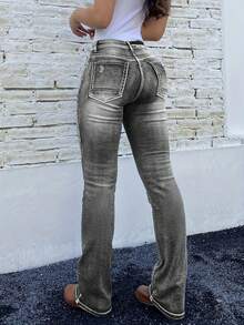 Women's Fall Winter Vintage Stretchy Flared Denim Jeans- Comfortable For Everyday Casual - Xám - Xem 2