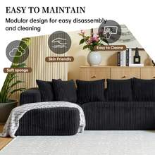 133-Inch Boneless Couch Sofa 4-Seater Chaise Lounge With Reversible Design, Striped Corduroy Fabric In Black – Customizable Living Room Or Bedroom Couch, Freely Configurable Layou - 黑色 - 查看 5