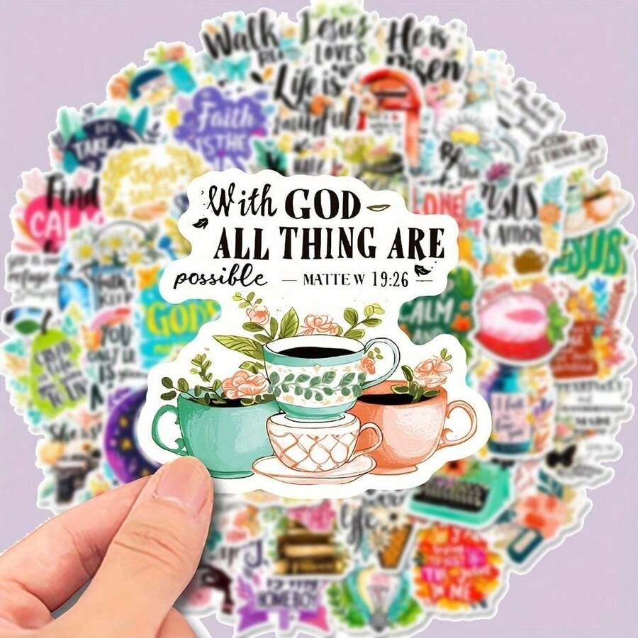 50pc Bible Quotes, Inspiring English Graffiti Stickers, Personalized Decoration For Guitar, Notebook, Suitcase, Computer, Motorcycle, Skateboard - 1 - Xem 1