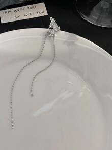 1 件简约金属蝴蝶翅膀长链流苏耳夹耳环，女士耳环装饰 - 銀色 - 查看 2