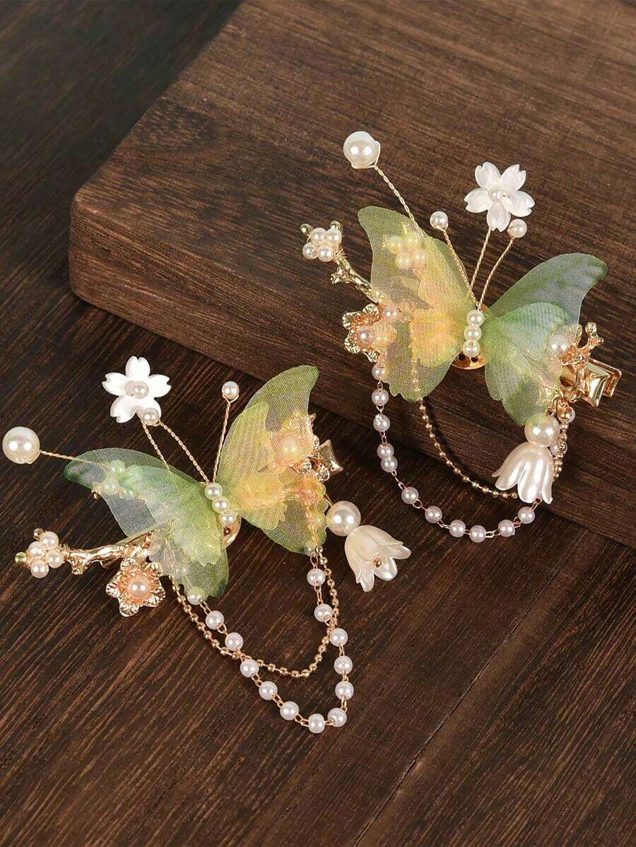 2pcs/Set Handmade Fabric Hair Clips Women, Daily Wear & Party Claw Clips Hair Claws Hair Barrettes, School Stuff, College, Hair Accessories, Accessories, Hair Accessories Women - 藍色 - 查看 1