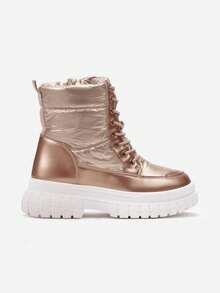 Schneestiefel mit dicker Sohle und Schnürung - Gold - Übersicht 3