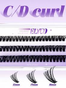 ELYCO 60 Clusters D Curl 3D Fluffy & Curly Lashes, 0.07mm 12-16mm Mixed, Handmade Cluster Lashes, Soft & Delicate Individual Cluster Curly Segmented DIY False Eyelashes, Long-Lasting Cartoon Lashes, Suitable For Party, Gift For Women & Girls