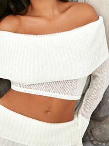 Spring And Autumn New Dating Casual Women's White Comfortable One-Shoulder Top Short Skirt Sweater Suit