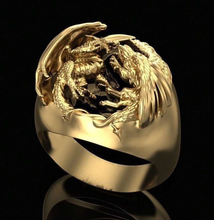Golden Western Dragon Ring Series Retro Fashion Elegant Dominant Style Ring - 12 - Xem 1