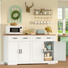 Buffetschrank mit Stauraum, großer Sideboard-Buffetschrank mit 3 Schubladen, Bauernhaus-Kaffeebarschrank, Holz-Buffettisch für Küche, Wohnzimmer, weiß