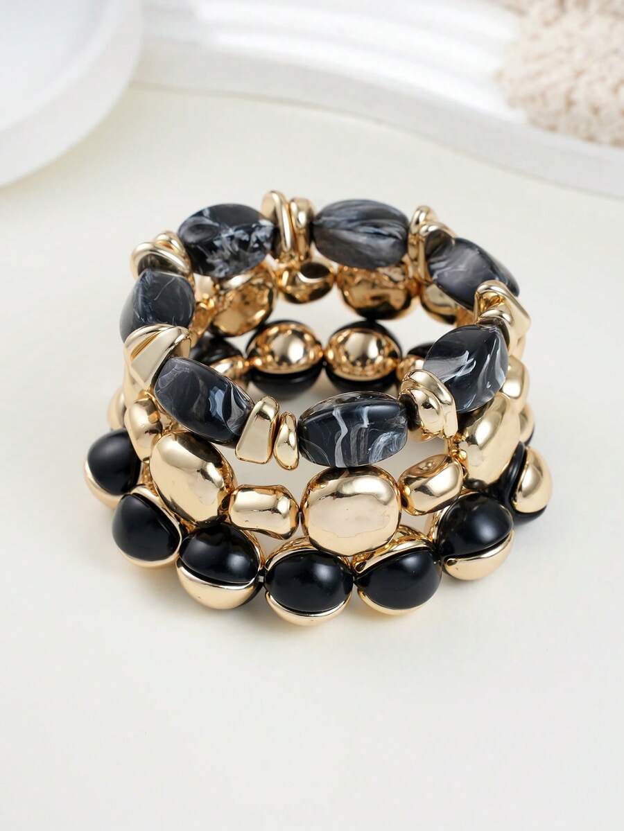 Bộ 3 chiếc vòng tay hạt Acrylic nhiều lớp dày thời trang phong cách Bohemian cổ điển phóng đại, phù hợp cho phụ nữ, các cặp đôi, tiệc tùng, đeo hàng ngày, sang trọng và cao cấp