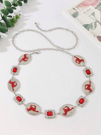 1pc Bohemian Carved Versatile Zinc Alloy Gemstone Adjustable Waist Chain For Women, Party Wear