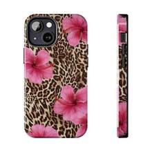 Leopard & Pink Hibiscus Phone Case, Tropical Floral, Animal Print Cover, For Samsung 22 23 24 25  17 16 15 14 13 12 11 Plus Pro Max Suitable For Halloween, Christmas And Birthdays Gifts For Friends And Family, Drop Protection Phone Case - 混色 - 查看 2