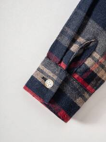 Young Boy Classic Street Casual Red & Black Plaid Long Sleeve Shirt - Royal Blue - View 7