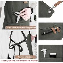 Delantal de Chef delantal de lona de algodón con espalda cruzada para hombres y mujeres, correa ajustable y delantal con bolsillos grandes, delantal de cocina para hornear - gris - Ver 12