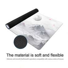 Mousepad extra grande com estampa de montanha nevada e flor de cerejeira, lavável, base de borracha antiderrapante, borda costurada, ideal para presentear, protetor de mesa, apoio para estudos, diversos tamanhos disponíveis, apoio para teclado de computador, apoio para laptop, acessório de escritório, material de escritório