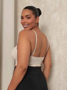 Plus Size Fitness Cropped Gym Top With Removable Pads And Adjustable Thin Straps - Light Grey - View 5