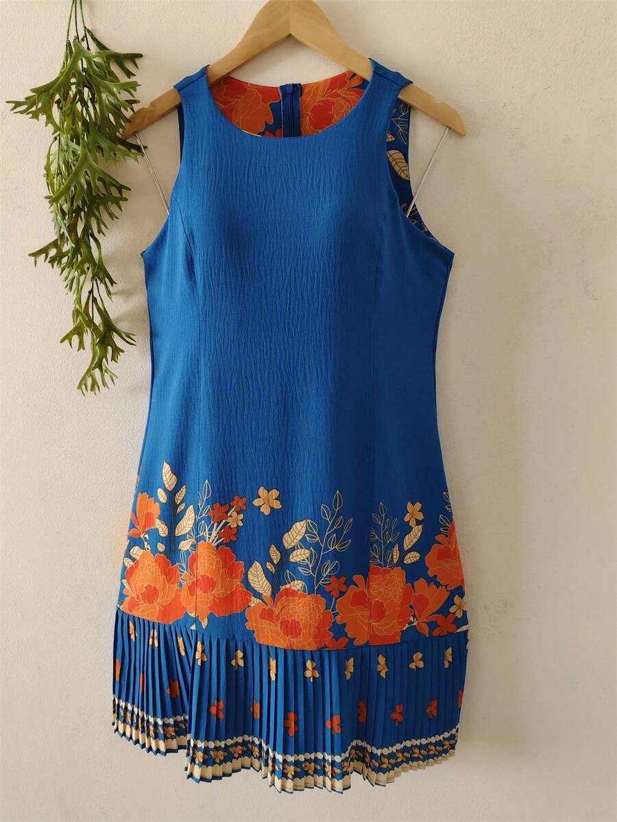 Plain Dress With Fake - Flower Blue - View 1