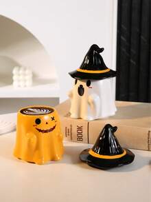 1pc Ceramic Ghost Mug, Cute Ceramic Coffee Cup With Lid, Hand-Painted High-Quality Ceramic Cup, Suitable For Halloween Decoration, Party Dining Tableware, Gift, Holiday