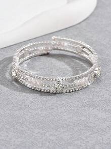 1pc Fashionable Minimalist Multi-Row Rhinestone & Faux Pearl Bracelet For Women, Everyday Wear