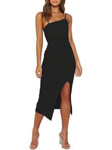 Women's Adjustable Spaghetti Straps Sleeveless High Waist Split Midi Bodycon Cocktail Party Dress, 2025 Style - 白色 - 查看 7