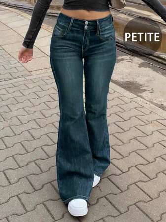 بنطلون نسائي جديد بقصة ضيقة من الجينز الأوروبي والأمريكي، ذو خصر منخفض مع زر مزدوج ومطاطي، وساق واسعة