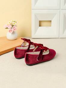 1 Pair Warm Thermal Lined Bow Decor Girls Shoes, Suitable For Autumn/Winter - Burgundy - View 5