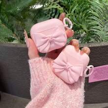 Funda protectora suave de silicona mate con lazo 3D rosa compatible con Apple Pro 3/4ta generación, auriculares inalámbricos, regalo para la novia