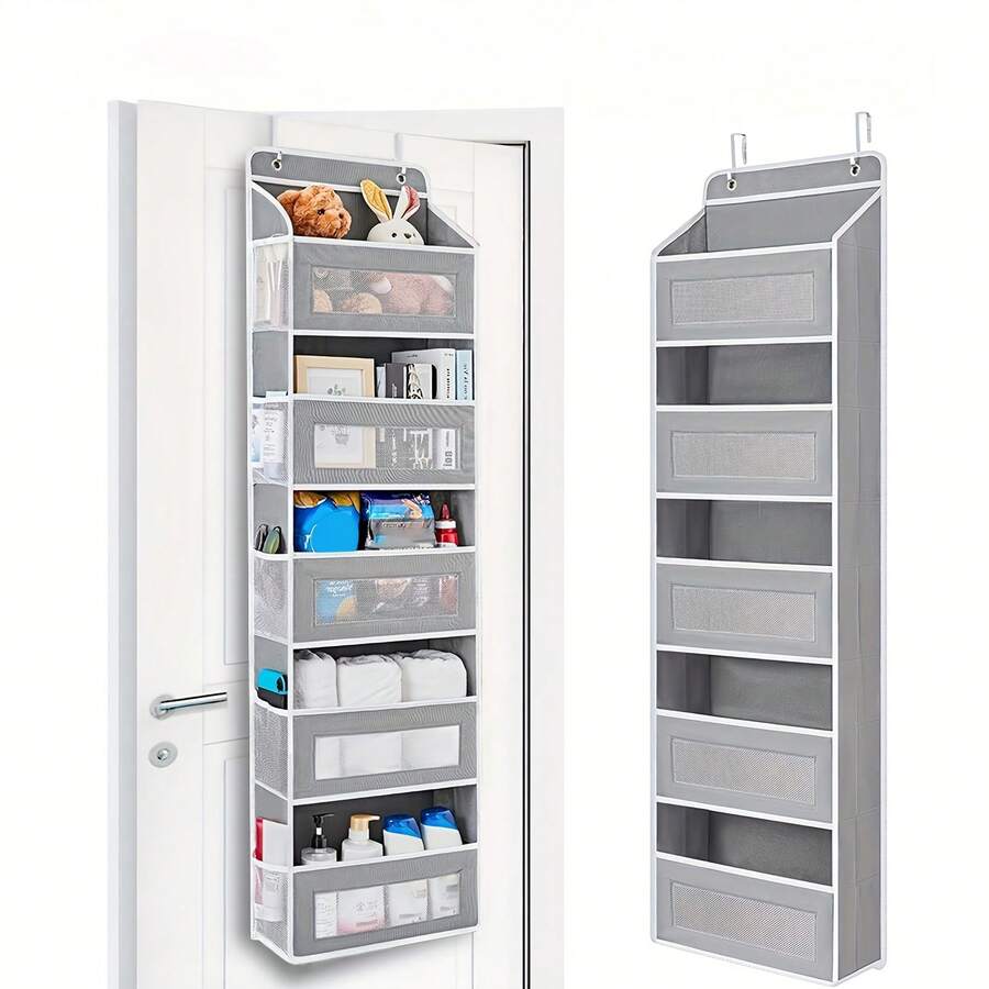 1PC Over-The-Door Organizer With 5 Large Pockets & 5 Mesh Side Pockets - Door Shelf & Clear Window Design - Anti-Tilt 44lb Capacity - For Bedroom/Bathroom/Pantry/Nursery - Xám - Xem 1