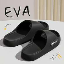 ASHALI Black Side Letter Smooth Indoor Slippers, EVA Soft Material Flip Flops