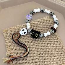 Skull Cat Ceramic Woven Bracelet Female Niche Design Sweet Chinese Style Tassel Colorful Bracelet Bracelet - Vòng tay mèo đầu lâu vua ma [1 chiếc] - Xem 7