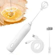 Espumador eléctrico de leche, fabricante de capuchino con doble batidor, espumador eléctrico de leche, espumador de mano portátil de 3 velocidades para leche, café, huevos