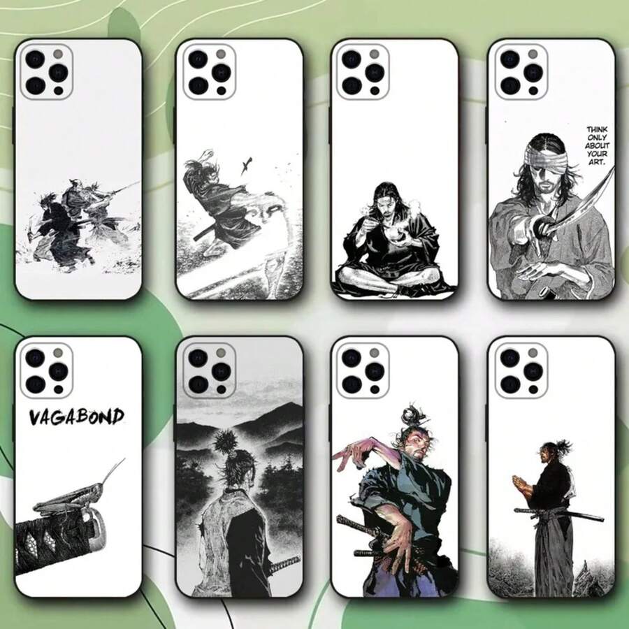 Funda de teléfono Vagabond Miyamoto Musashi compatible con 16,15,14,13,12,11,Pro,X,XS,Max,XR,Plus,Mini, funda negra suave, compatible con funda de 17, funda de 17 Pro, funda de 17 Pro Max - z6 - Ver 1