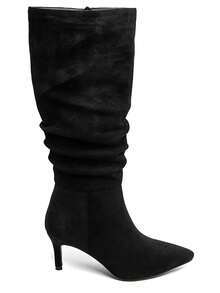 Bottes Haute Femme à Talon Fin Et Effet Plissé - Black - View 3