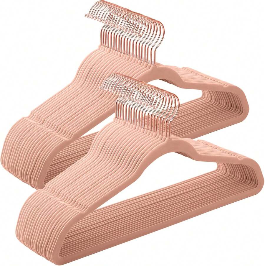 Juego de 50 Perchas de Terciopelo, 41.5 cm de Largo, con Ganchos Giratorios de 360 ° , para Camisas de Abrigo Completas - rosa - Ver 1