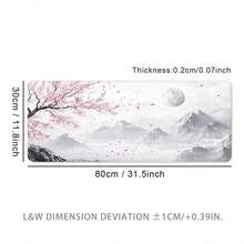 Mousepad extra grande com estampa de montanha nevada e flor de cerejeira, lavável, base de borracha antiderrapante, borda costurada, ideal para presentear, protetor de mesa, apoio para estudos, diversos tamanhos disponíveis, apoio para teclado de computador, apoio para laptop, acessório de escritório, material de escritório