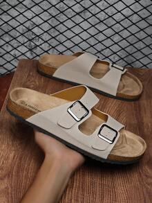 Men's Fashionable Soft Cork Sole Comfort Insole Slip-On Mule Sandals, Outdoor Beach Walking Slippers For Men & Women Couples, Summer - Beige - View 7