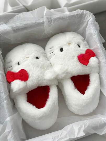 Sanrio Zapatillas de felpa de Hello Kitty de Sanrio, estilo Ins completamente rodeadas de algodón para mujer en otoño e invierno, uso en exteriores, celebridad de Internet, antideslizantes, zapatos de algodón para el hogar, zapatillas de casa cálidas que toda mujer debería tener un par, (algunas partes pueden ser aleatorias), necesidades festivas, otoño, Acción de Gracias, Navidad, Carnaval, Día Nacional, otoño, Día de la Independencia, (estilo aleatorio enviado)
