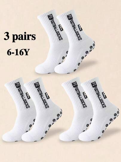 3 Pairs Of Random Adolescent Four Season Sports Socks. Medium Thick, Elastic, Anti Slip, Wear-Resistant, Sweat Absorbing. Boys' Football Socks, Basketball Socks, Pressure Socks,White