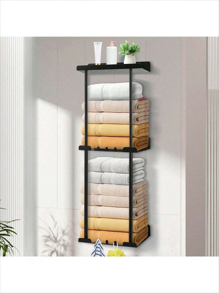 Bathroom Towel Storage Wall Mounted Towel Rack, 3-Layer Bathroom Decor Aesthetic Towel Racks For Bathroom Bath Towel Storage - Black - màu đen - Xem 1