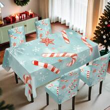 1/4/5/6/7/36 pièces Ensemble de housses de chaise/housses imprimées de canne de bonbon rayée rouge et blanche et de flocon de neige, convient pour la maison, le restaurant, l'hôtel, idéal pour la décoration quotidienne moderne. La nappe s'adapte à une table carrée, la housse de chaise élastique est lavable.