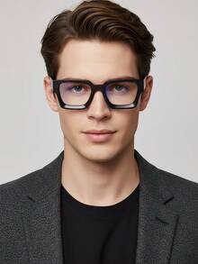 1 pieza Gafas ópticas de plástico con montura cuadrada de moda para hombres, gafas rectangulares clásicas de alta calidad adecuadas para computadora, oficina, decoración, luz, juegos