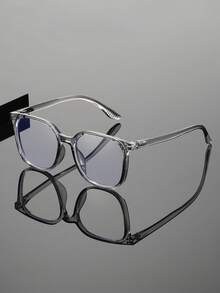 1 pieza Gafas clásicas de moda para hombres sin receta, con marco cuadrado grande y remaches decorativos, que favorecen el rostro, adecuadas para estudiantes, trabajo diario, look sin maquillaje, versátiles