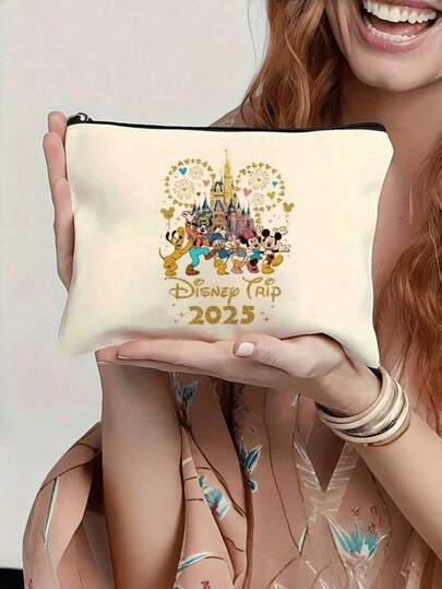 1 pièce Sac cosmétique Trip 2025 - Design coloré de feux d'artifice et de château, pochette pliable légère avec fermeture éclair, sac de toilette multifonction ou porte-monnaie, cadeau parfait pour les enseignants, cadeau d'anniversaire, en polyester lavable en machine, sac de voyage pour le maquillage