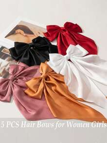 5个超大蝴蝶结发夹，带丝带 - 适合厚发和细发，防滑爪夹，女孩发饰，丝带，丝带蝴蝶结，发夹，蝴蝶结，派对发饰，母亲节时尚，日常派对，情人节发饰，情人节爪夹，学习用品 - 彩色 - 查看 7